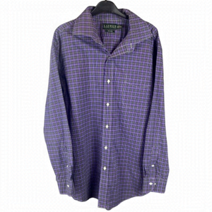 Lauren Ralph Lauren Shirt Mens 17.5 34/35 Purple Plaid Button Up Non-Iron Cotton